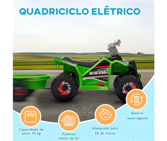 Quad Eléctrico Infantil PP, Metal HOMCOM Verde