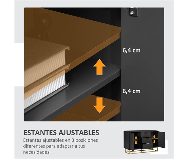 Aparador de Salón MDF, Metal HOMCOM, hogar - muebles de comedor Negro