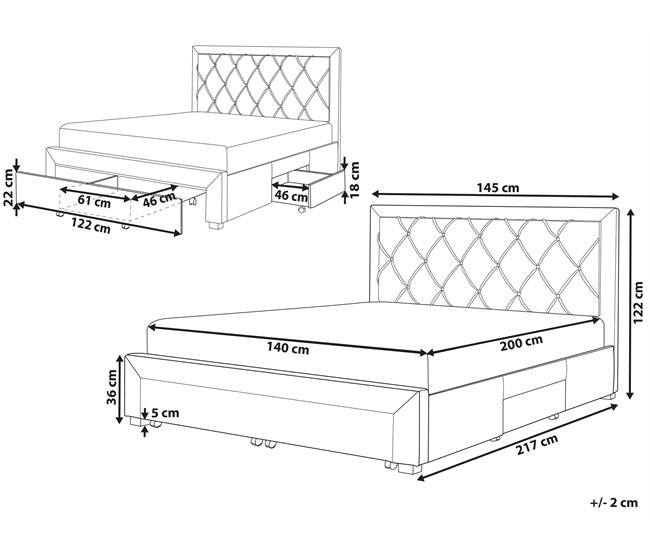 Beliani Cama con cajones Terciopelo LIEVIN 145x217 Beige