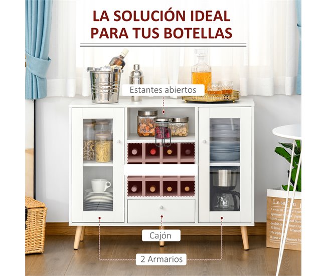 Aparador Melamina, Madera, Vidrio HOMCOM 100 Blanco