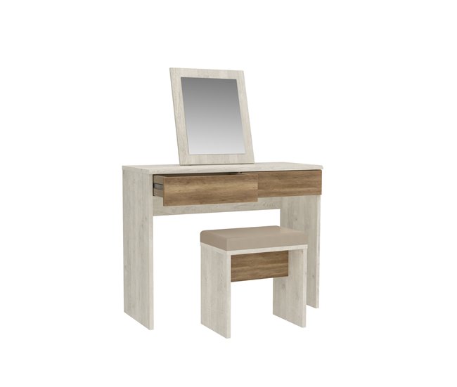 Tocador VERONA con 2 cajones, espejo y asiento Blanco