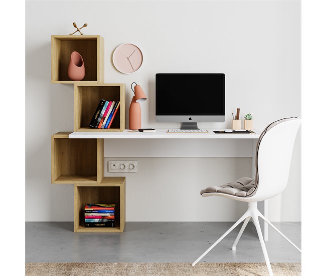 Mesa de escritorio con estanteria lateral BALANCE 4H Blanco