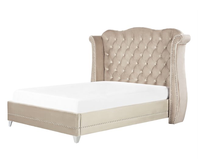 Beliani Cama con somier Terciopelo AYETTE 185x215 Beige