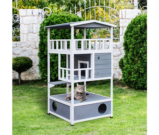 Caseta para Gatos Madera de Abeto PawHut Multicolor