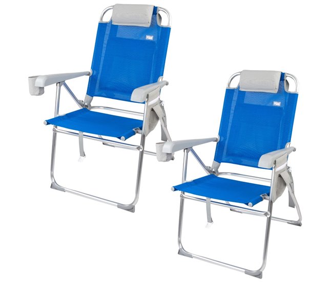 Aktive Pack 2 sillas playa plegables y multiposición asiento alto Azul