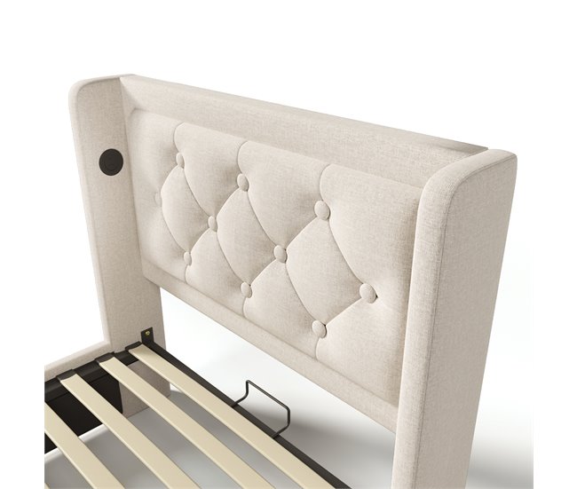 Cama individual de algodón con almacenaje 100x210 Beige