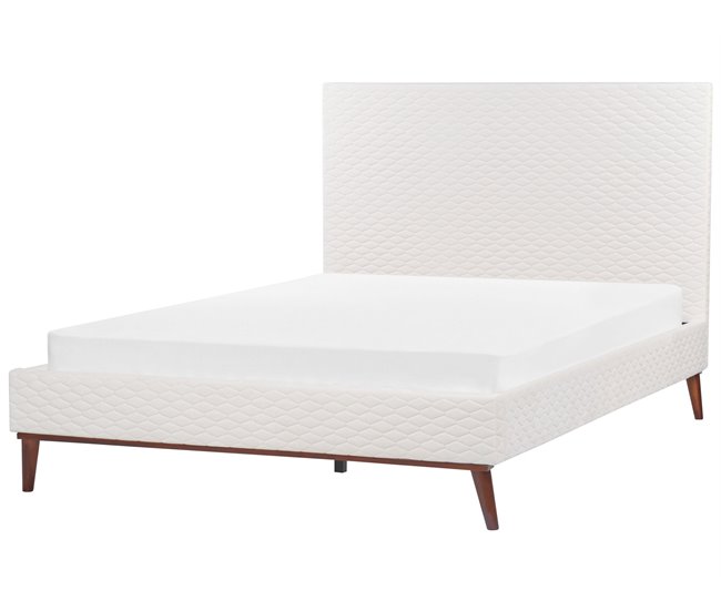 Beliani Cama con somier Terciopelo BAYONNE 171x212 Blanco/ Beige