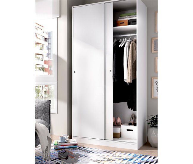 Armario 2 puertas efecto madera 100 Blanco