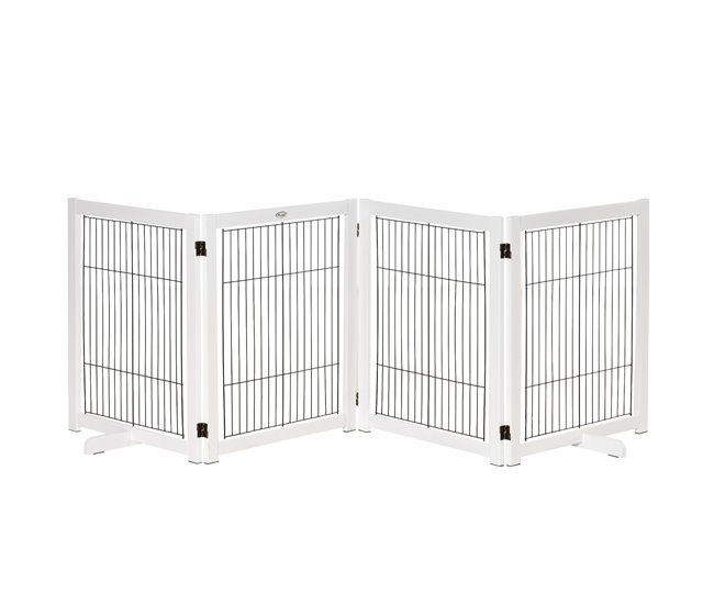 Barrera de Seguridad para Perros Madera de Pino y Acero PawHut Blanco