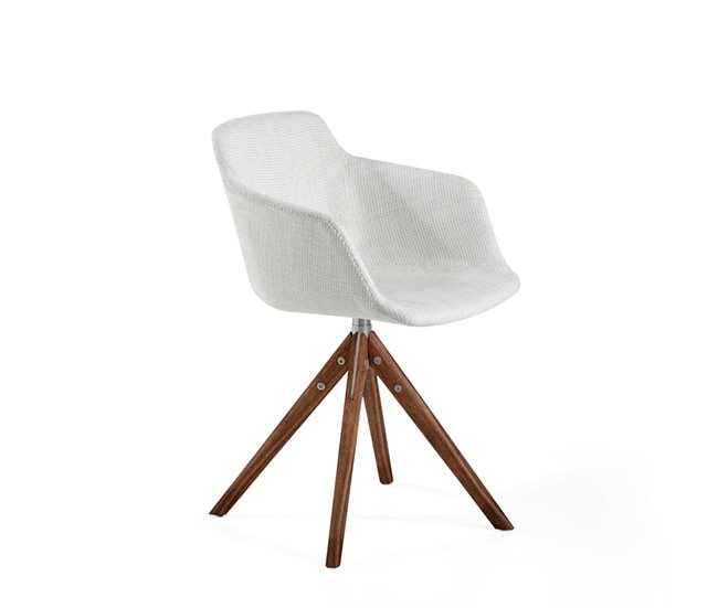 ANGEL CERDA Silla comedor giratoria tela beige Nogal