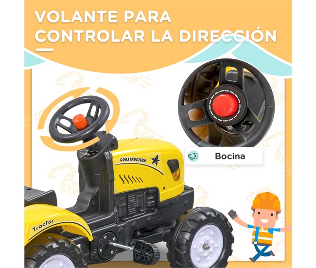 Tractor Pedal con Remolque Hierro, plástico HOMCOM Amarillo