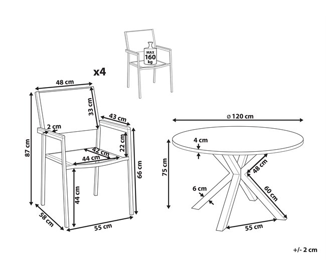 Beliani Conjunto de comedor MALETTO/GROSSETO Blanco/ Gris