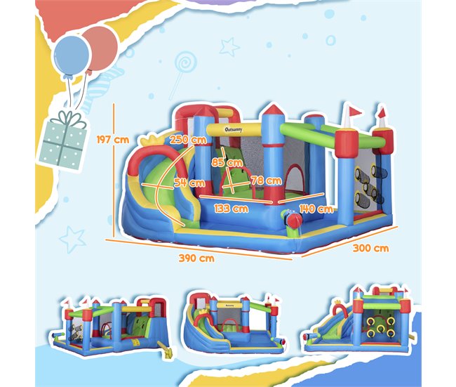 Castillo Hinchable Tela Oxford, Poliéster Outsunny Multicolor