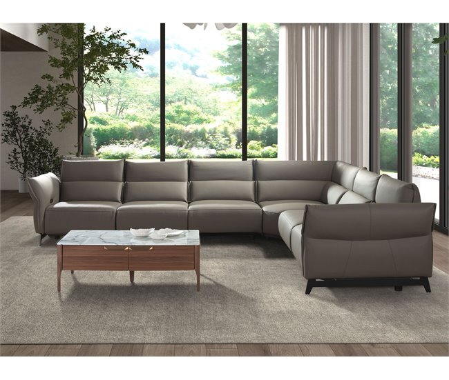 ANGEL CERDA Sofá rinconera relax modular piel gris oscuro Gris