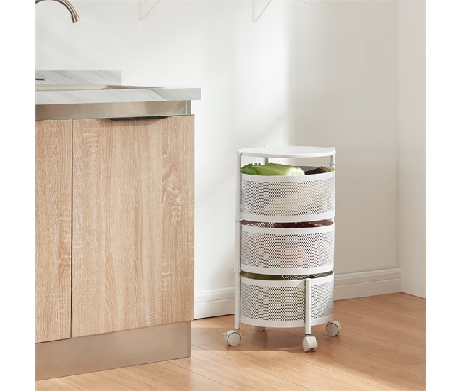 [en.casa] Carrito de cocina Steigen con 3 cestas redondas acero 33 Blanco