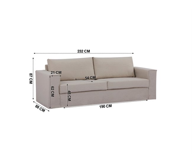 Sofá 3 plazas fijo JUNO desenfundable Beige