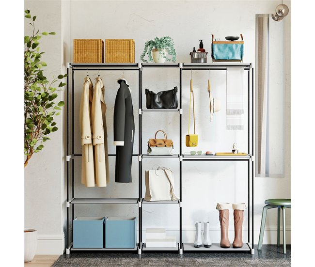 Armario Ropa Portátil Metal, Tela no Tejida HOMCOM Gris