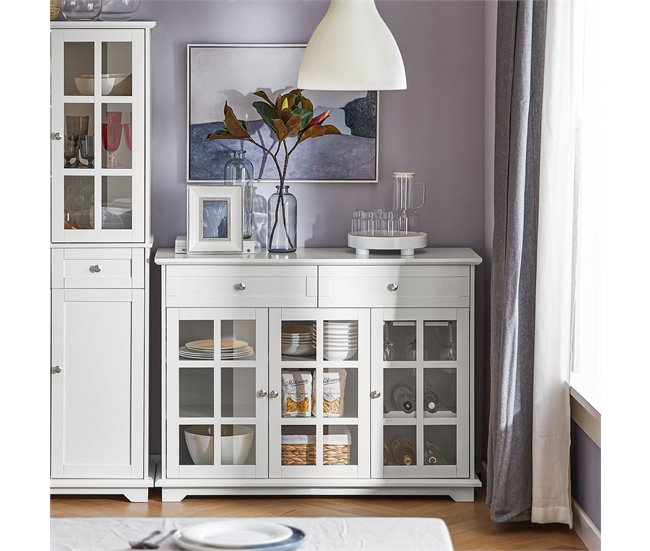 Aparador Cocina con 3 Puertas y 2 Cajones FSB77-W SoBuy Blanco