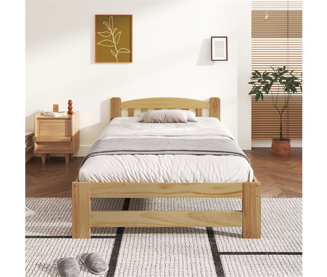 Cama individual de madera maciza Natural