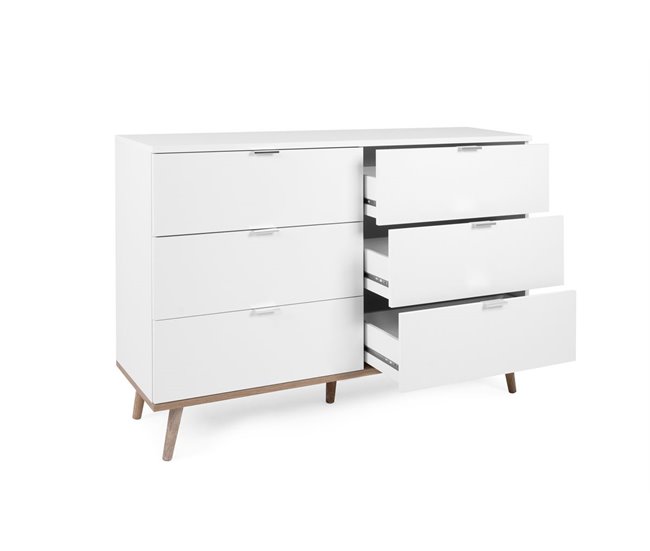 Cómoda doble con 3+3 cajones NORDIC Blanco/ Madera