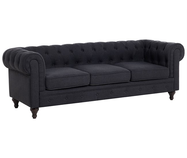 Beliani Sofá de 3 plazas Poliéster CHESTERFIELD Grafito