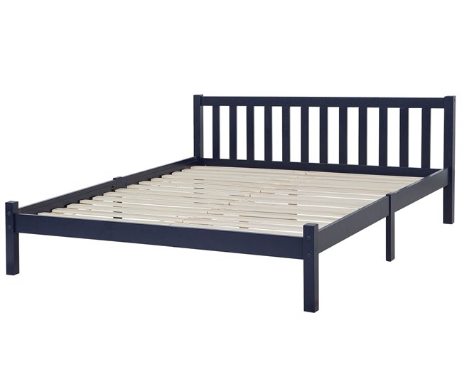 Beliani Cama Madera de pino FLORAC 147x208 Azul Marino
