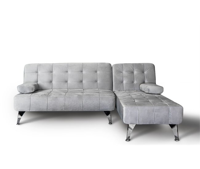 Sofá-cama chaise longue con mesita de centro Gris Claro