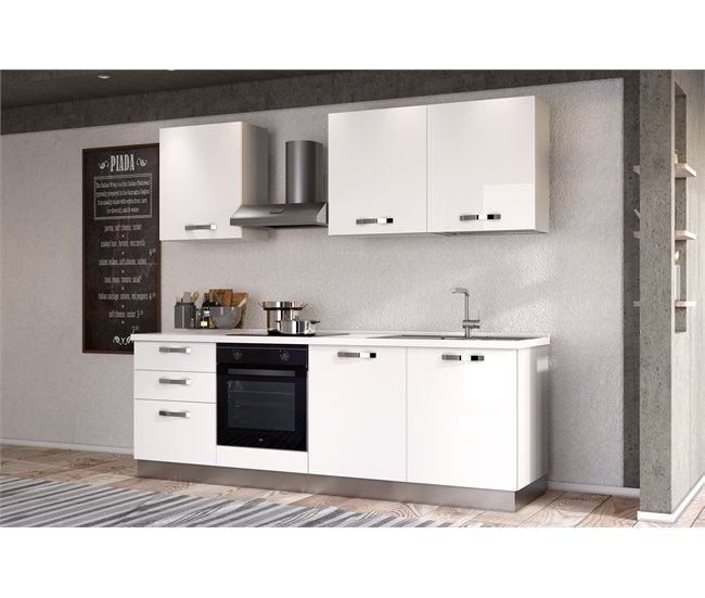 Cocina GILDA ICE derecha blanco brillo y gris claro Blanco