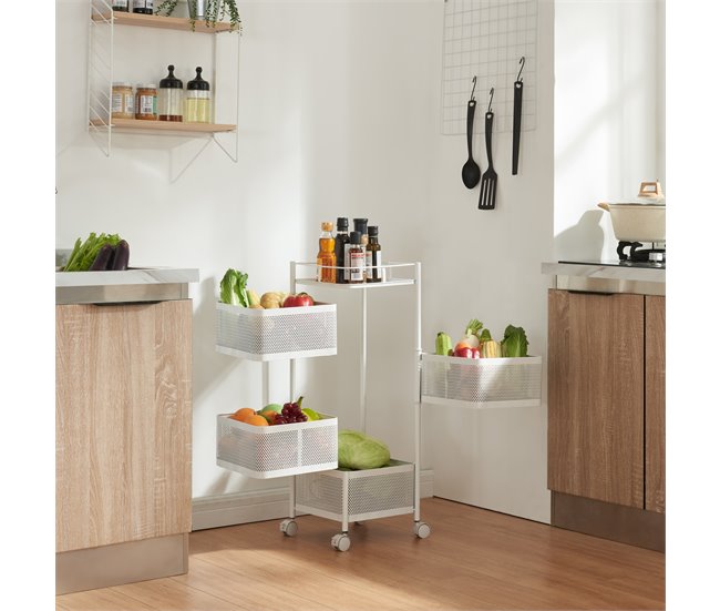 [en.casa] Carrito de cocina Sunndal con 4 cestas acero 27 Blanco