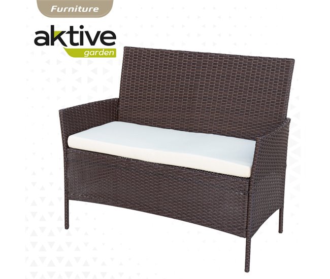 Conjunto muebles terraza sillones, sofá y mesa ratán Aktive Negro