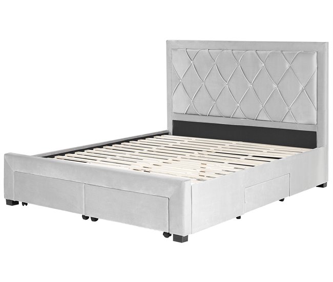 Beliani Cama con almacenaje Terciopelo LIEVIN 165x217 Azul Marino