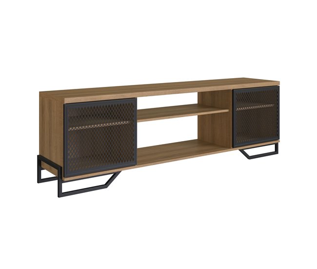 Mesa Television Estilo Industrial Con Estantes Negro/ Madera