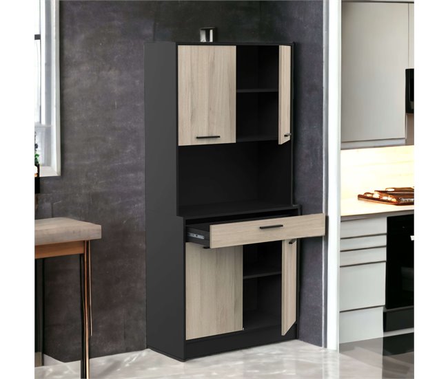 Armario Buffet Napoli con Puertas Abatibles para Cocina Negro/ Madera