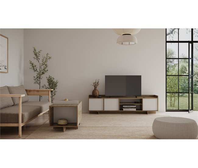 Mueble tv 180cm 3 puertas roble y blanco CLAP Roble