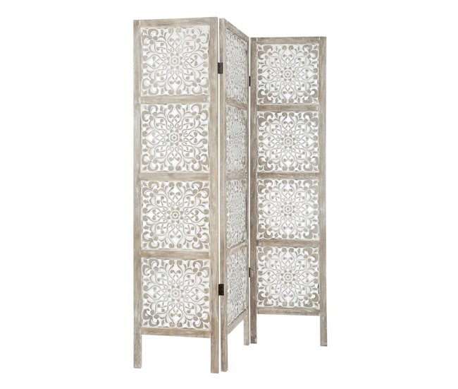 WELL HOME - Pantalla en madera Etnik con estampados Blanco
