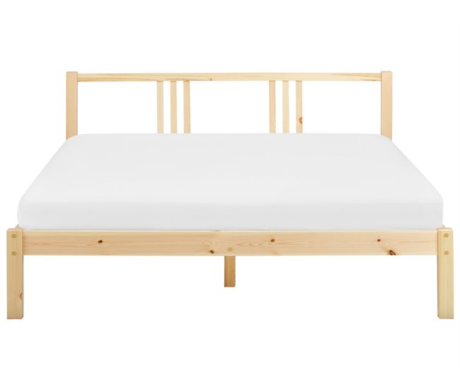 Beliani Cama con somier Madera de pino VANNES 167x209 Blanco
