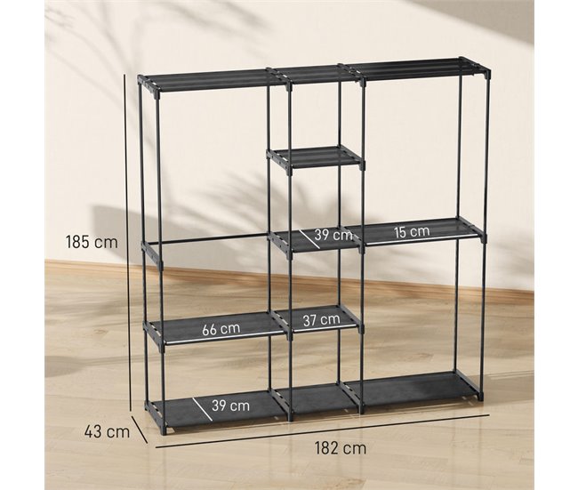 Armario Ropa Portátil Metal, Tela no Tejida HOMCOM Negro