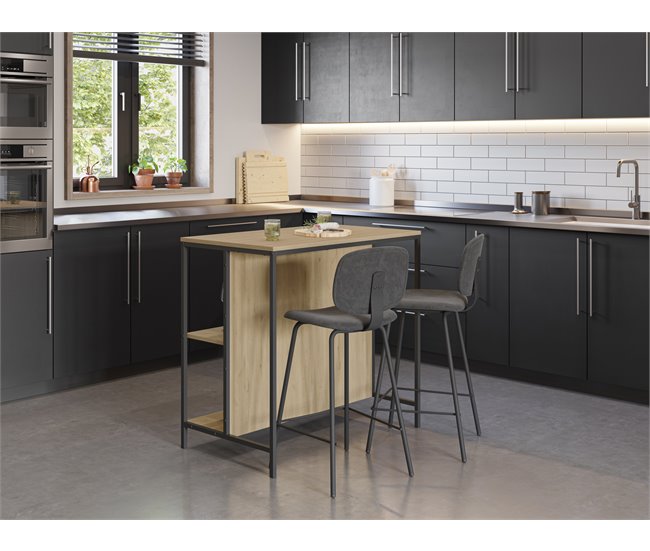 Mesa fija alta con estantes SAGI Negro/ Madera
