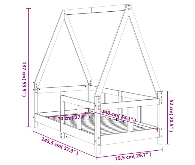 Estructura De Cama Infantil 145x76 Blanco