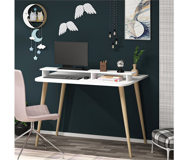 Escritorio Östhammar Con Soporte Para Monitor Aglomerado Blanco