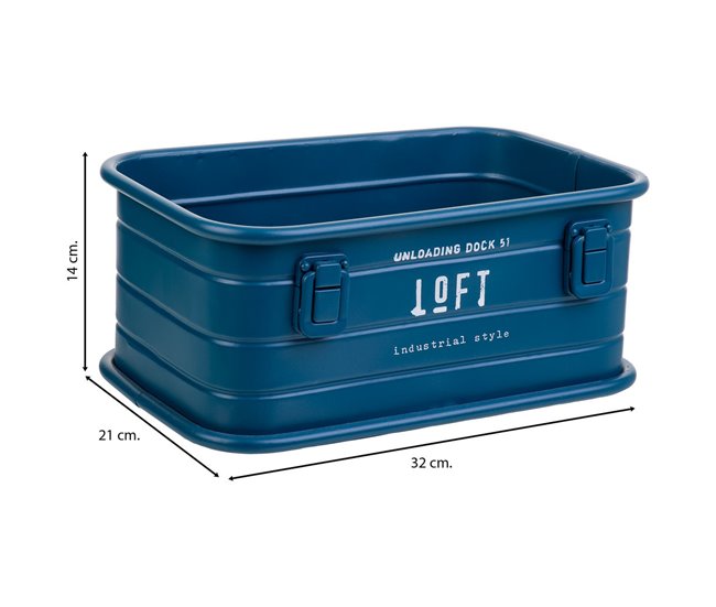 Cesto rectangular de metal impreso Azul