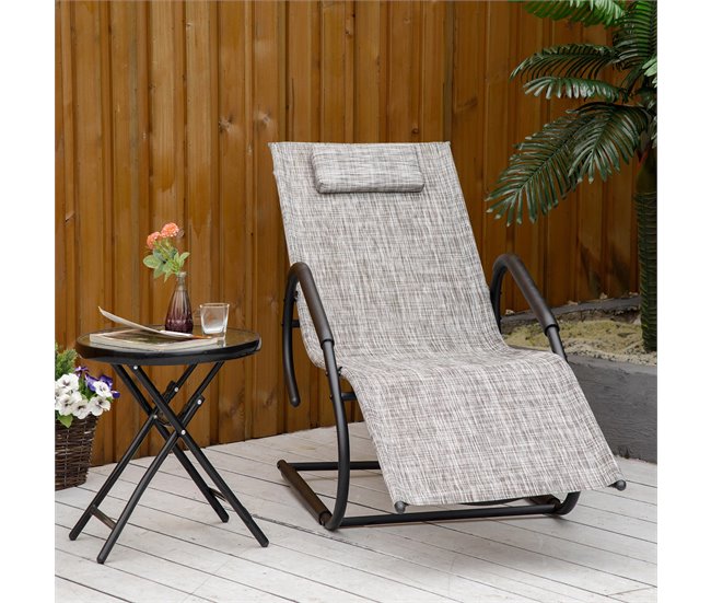 Tumbona de Jardín Metal Galvanizado y Texteline Outsunny Gris