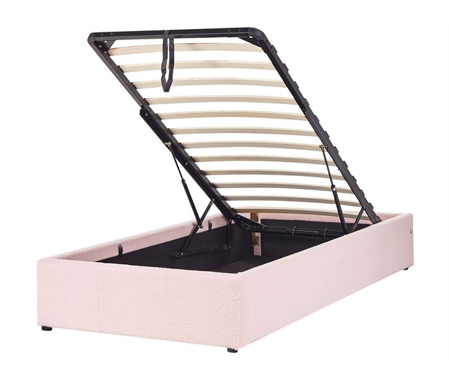 Beliani Cama con somier Bouclé DINAN 97x214 Rosa Talco
