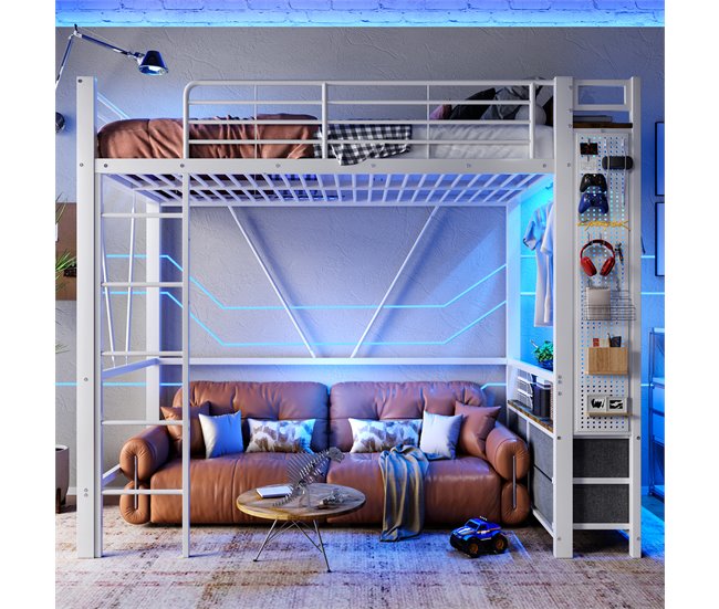 Cama alta para niños 95x227 Blanco