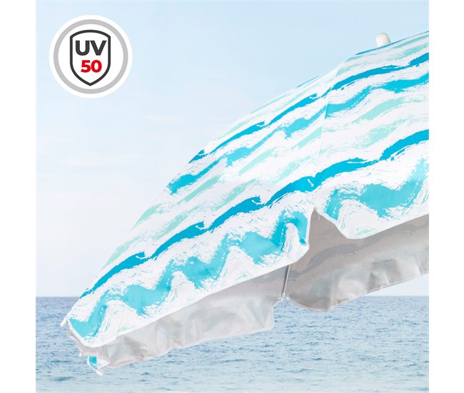 Aktive sombrilla de playa 8 varillas olas con revestimiento Azul