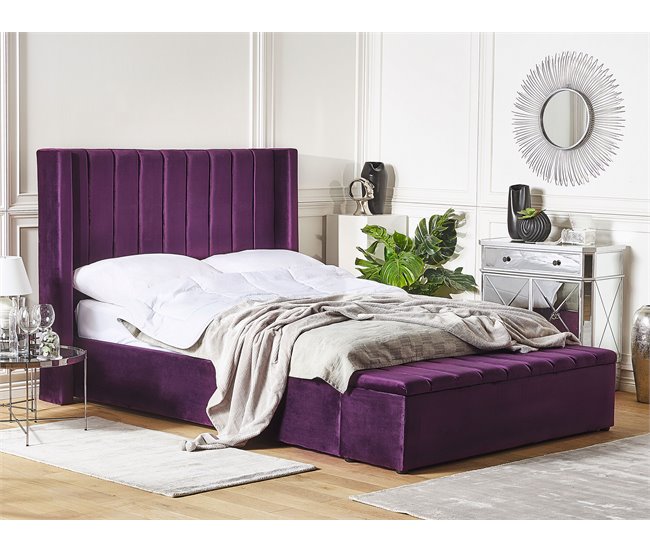 Beliani Cama con somier Terciopelo NOYERS 170x247 Azul Marino
