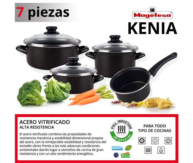 Magefesa Kenia Negra - Batería De Cocina 7 Piezas Negro