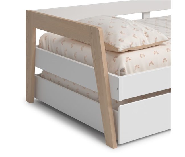 Cama doble juvenil Misty Haze 210x96 Blanco/ Madera