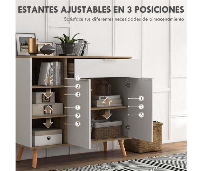 Aparador de Salón Melamina de Madera, Madera de Pino HOMCOM Blanco