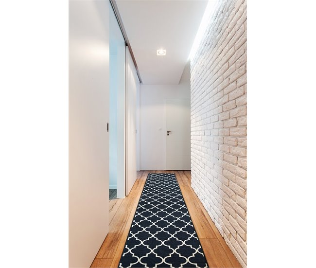 Alfombra de pasillo con refuerzo de goma  Enrejado Trébol marroq 67x1400 Negro